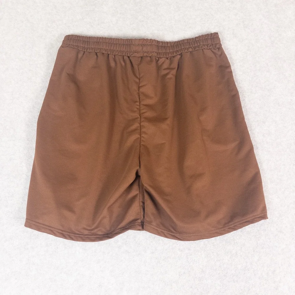 Mens Brown Mesh Athletic Gym Shorts XXL Elastic Waist Drawstring Pockets
